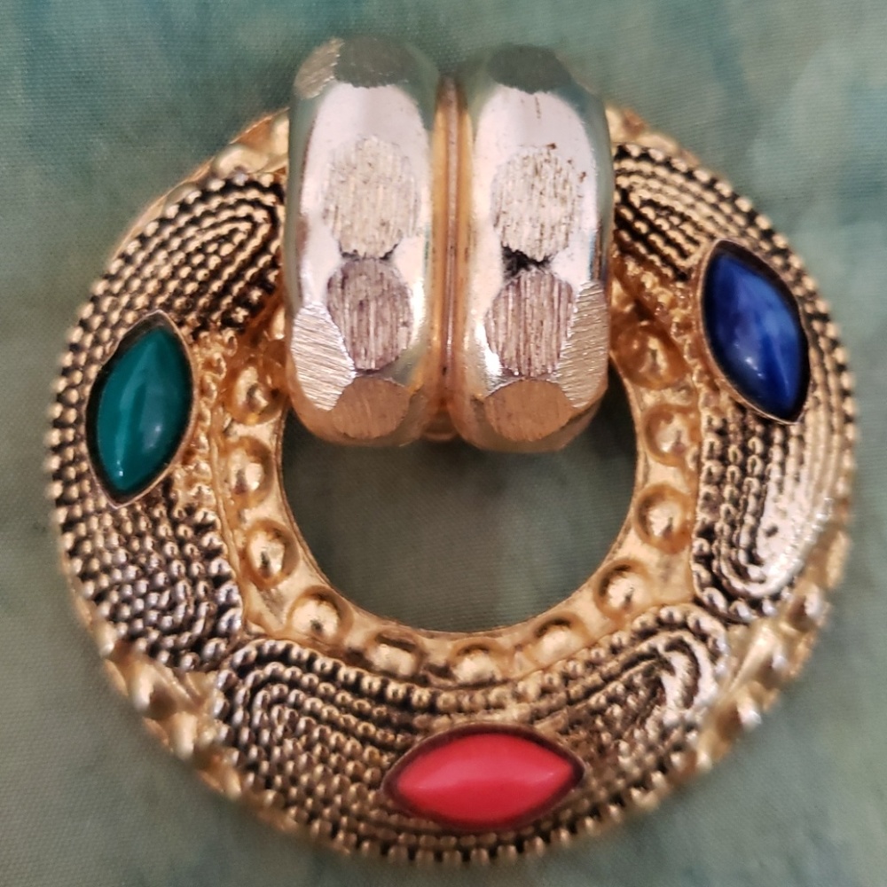 VTG TONIC earrings/gold with 3 color resin stones - Picture 4 of 5